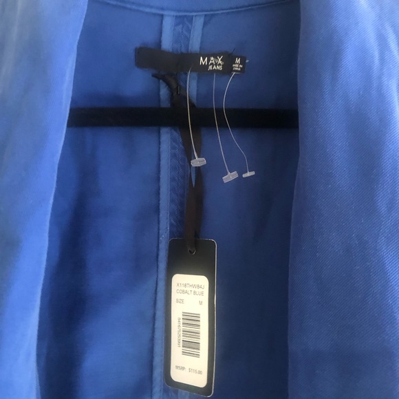 ❤️NWT Max Jeans Cobalt Blue Open Front Lightweight Jacket Long Bell Sleeve Sz M - Picture 4 of 8